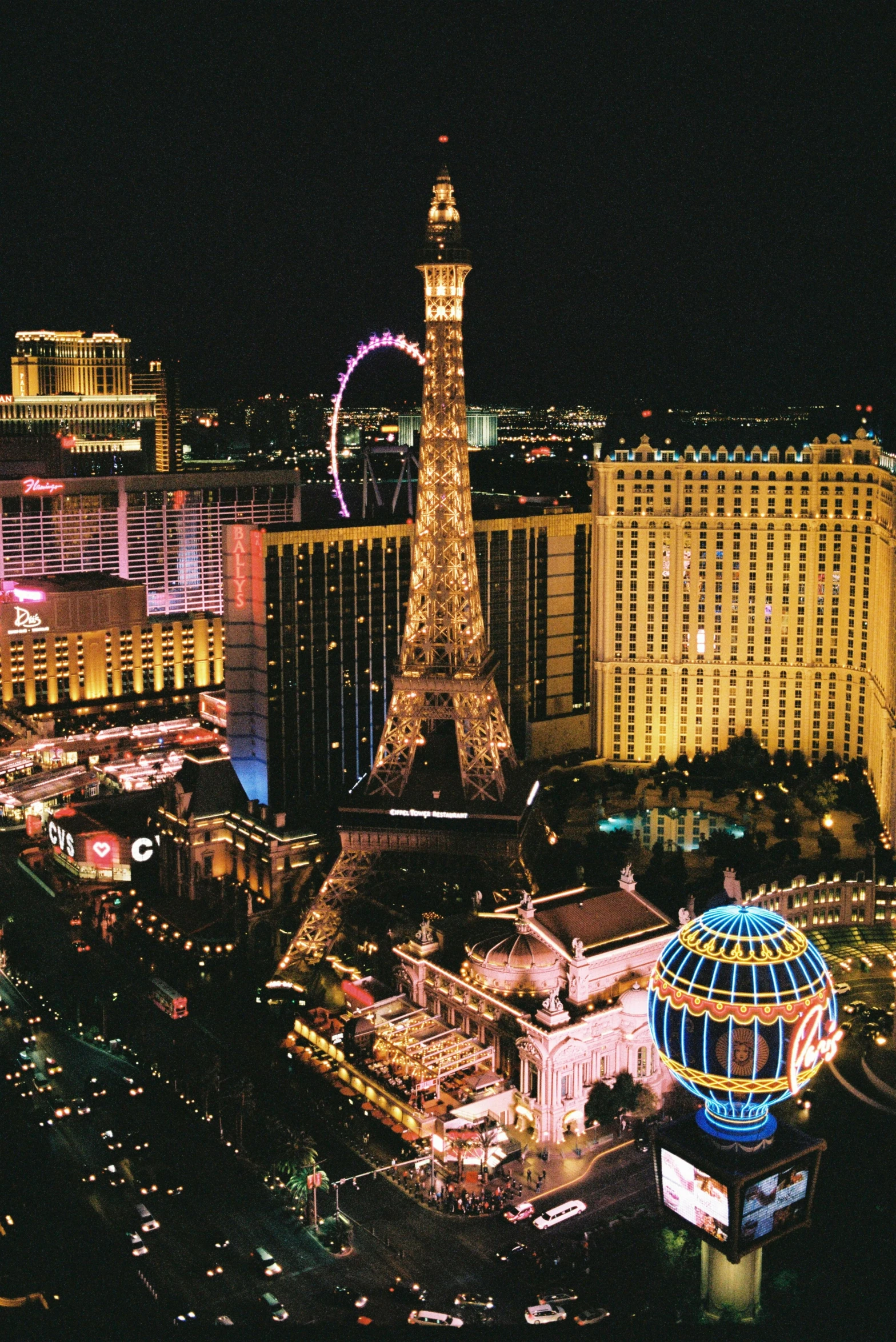 night view of the eiffel tower and las vegas resort