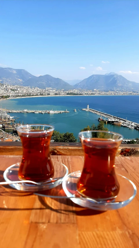 two cups of tea are sitting on a plate