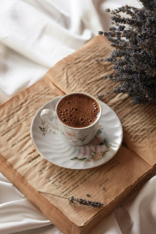 a cup of  chocolate on a tea plate