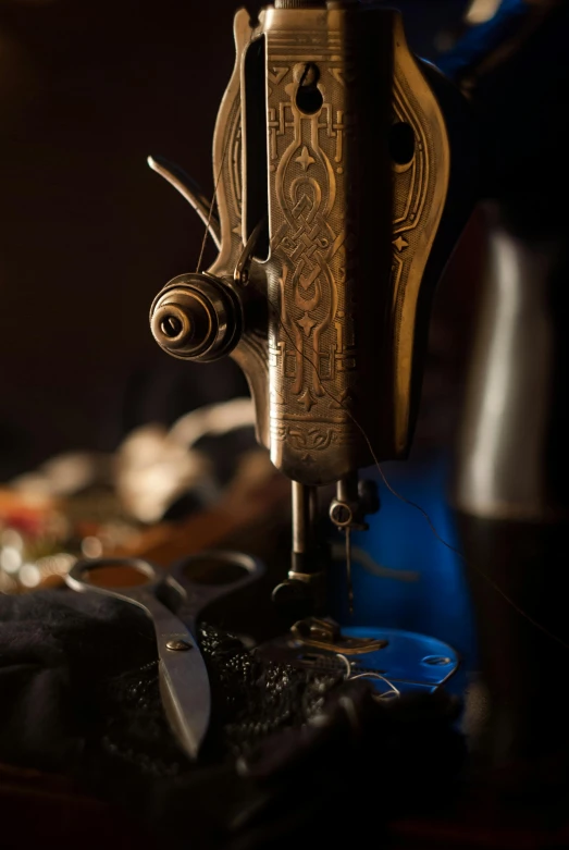 old antique sewing machine and fabric