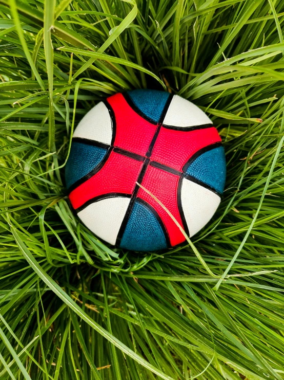 a ball is in some green grass