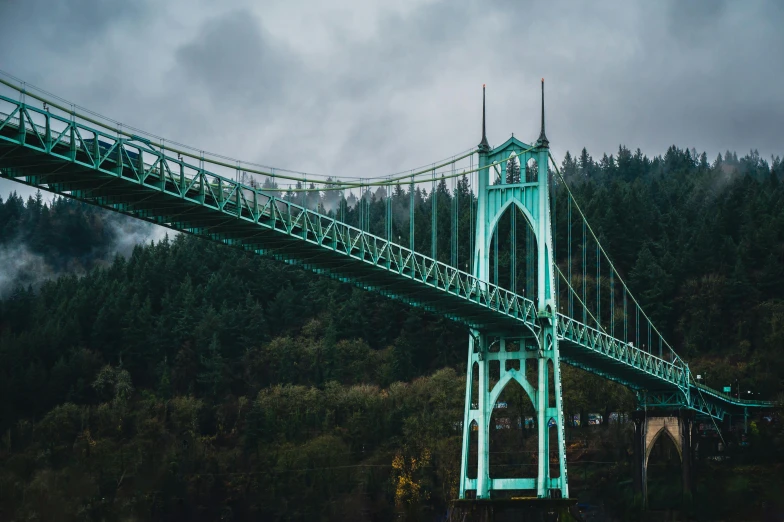 bridge is in the foreground with trees in the background