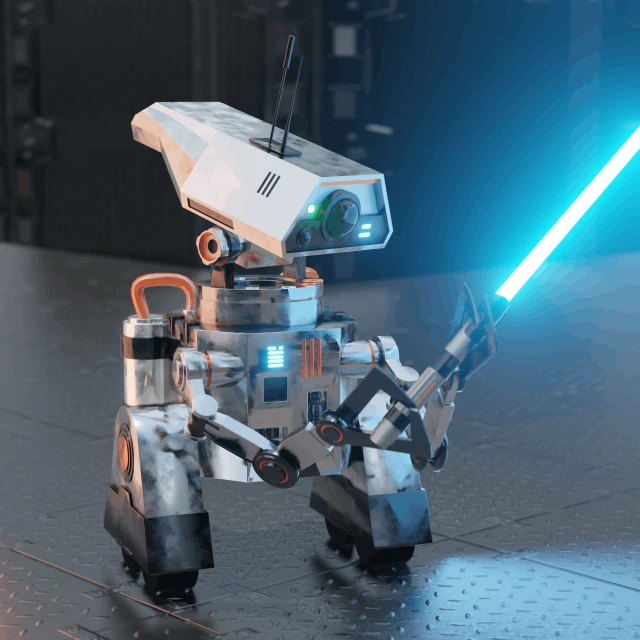 a robot that is standing with a sword