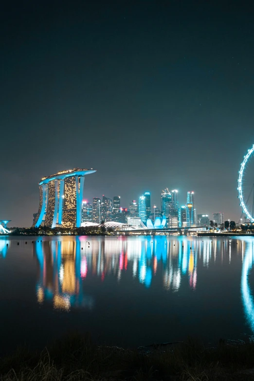 view of city skyline from the sea in marina bay, singapore