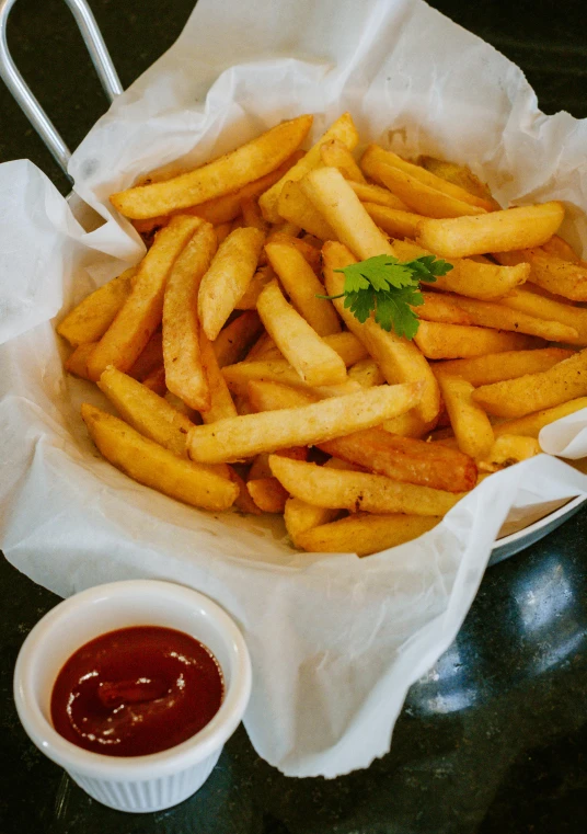 the food is in a basket and ready to be eaten