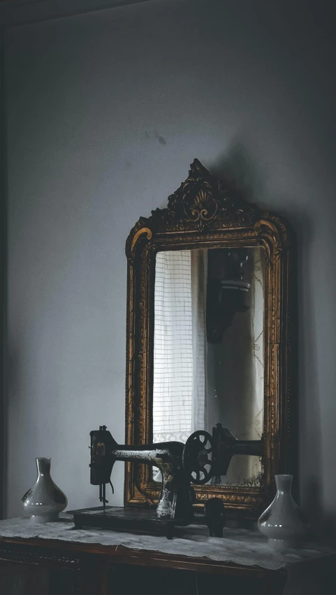 this is an old time fashion make - up set with an antique mirror