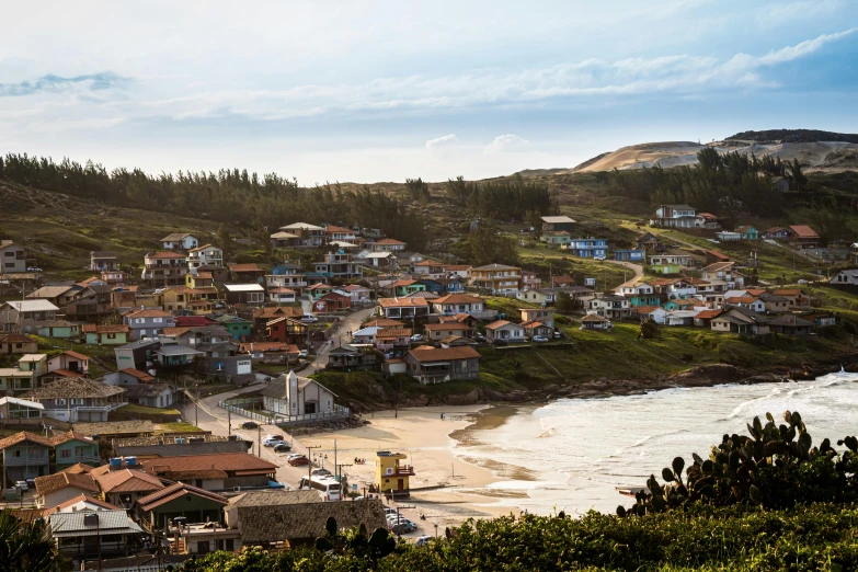 the ocean is at the bottom of the hill that houses