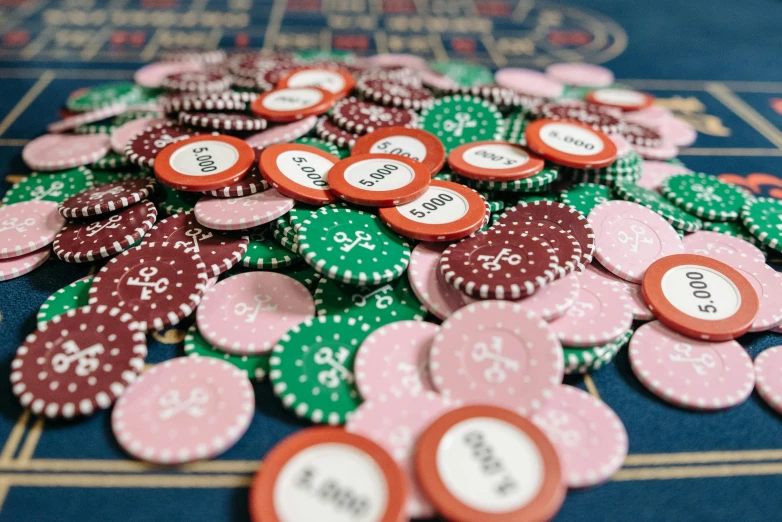 a casino table covered with lots of chips