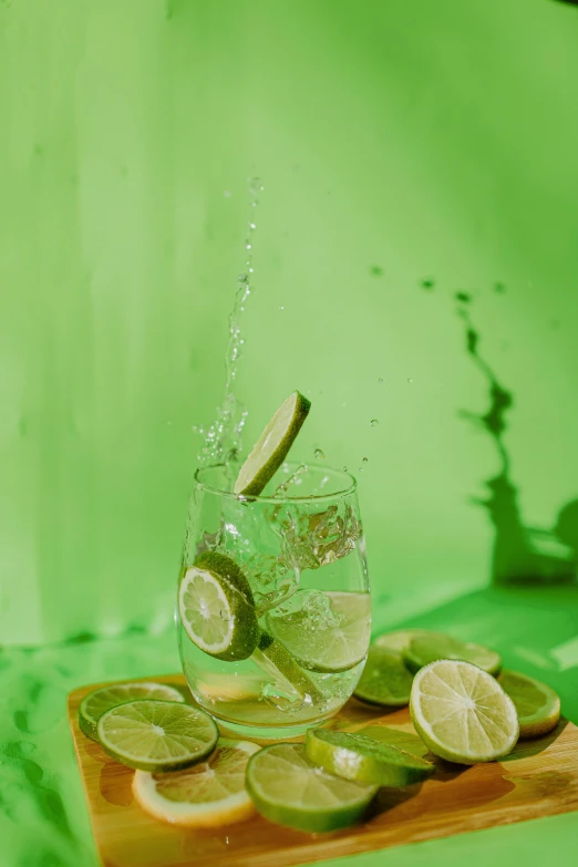 a bottle splashing into a glass filled with liquid