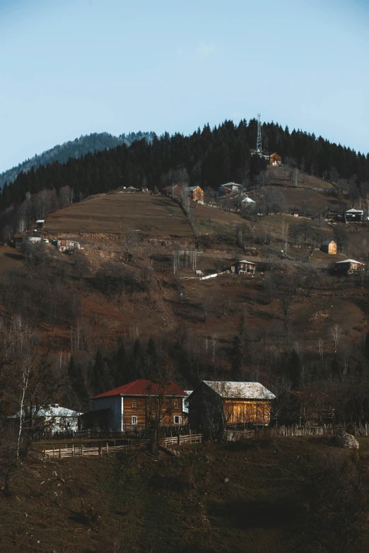 a hill side with a house in the center