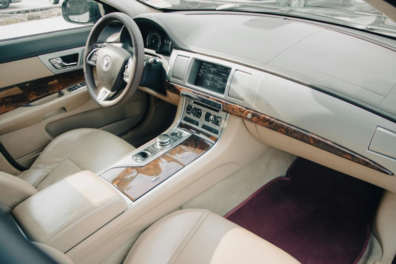 the interior of a car with its dashboard and instrument panel