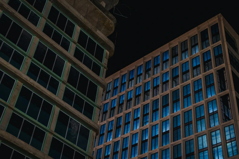 the lights on an office building are blue