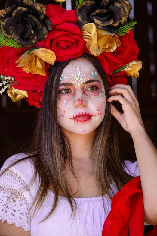 woman with flowered crown and painted face