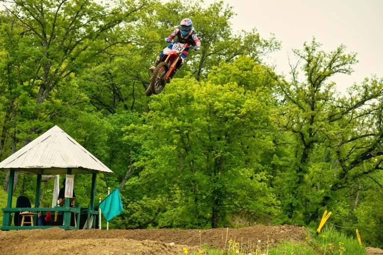 a man flying through the air while riding a motorcycle