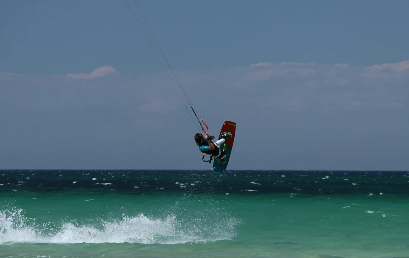 the person is wind sailing in the clear ocean