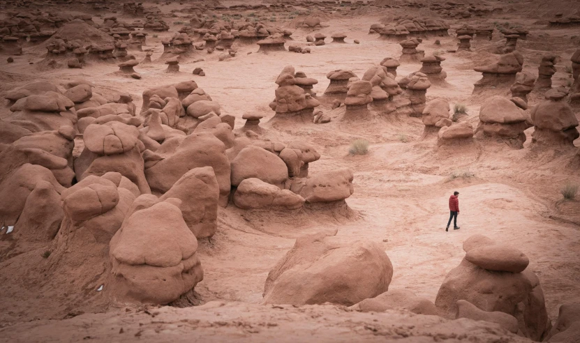 man walking in sand in the middle of the desert