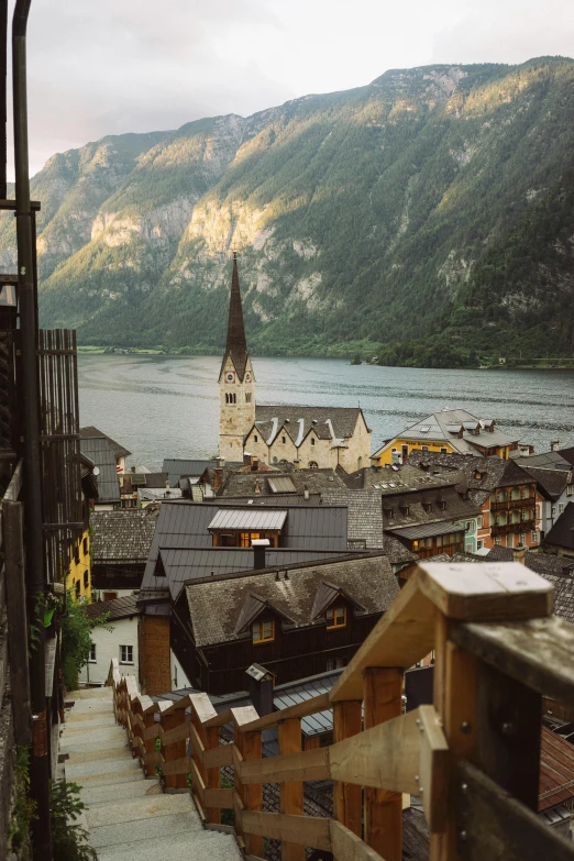 an image of a beautiful town on a lake