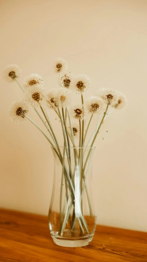 a clear vase with some flowers inside of it