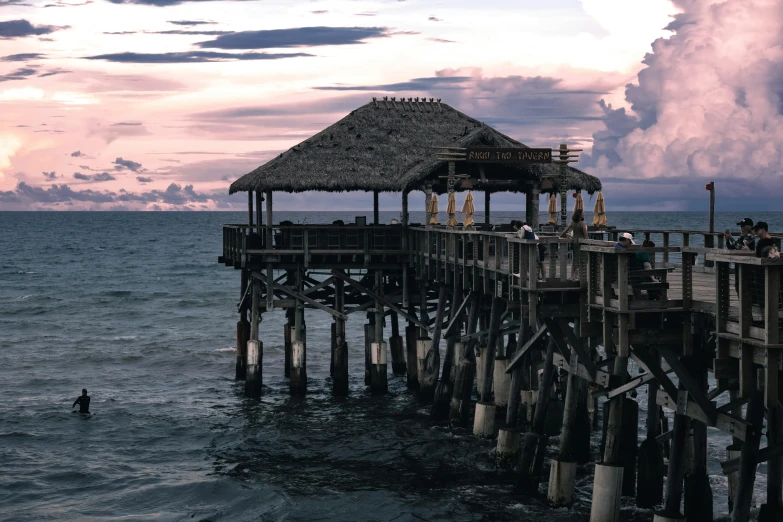 a pier that has people standing on it