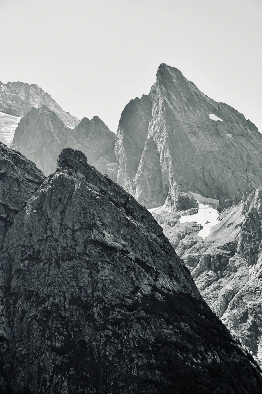 black and white image of a mountain range