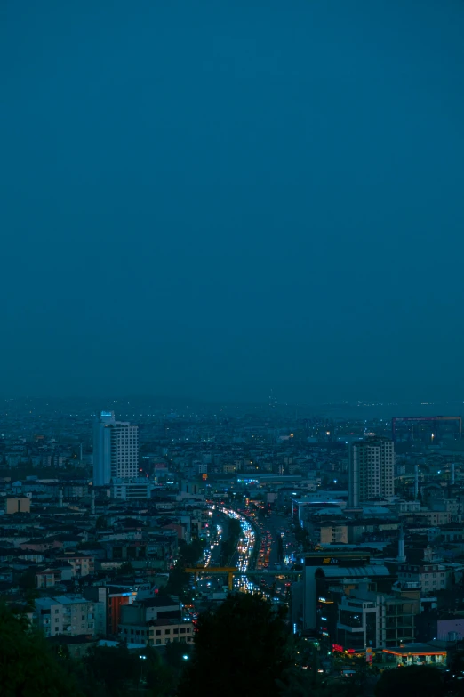 an aerial s of the skyline at night