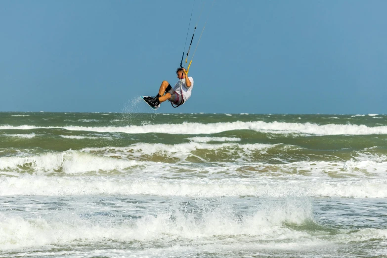 a man is para - sailing on the ocean on a sunny day