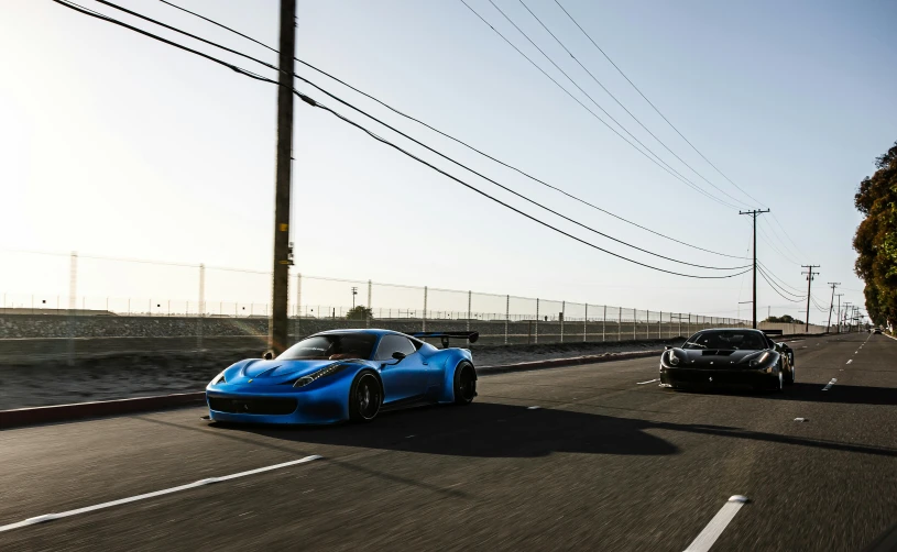 two cars driving along the side of a highway