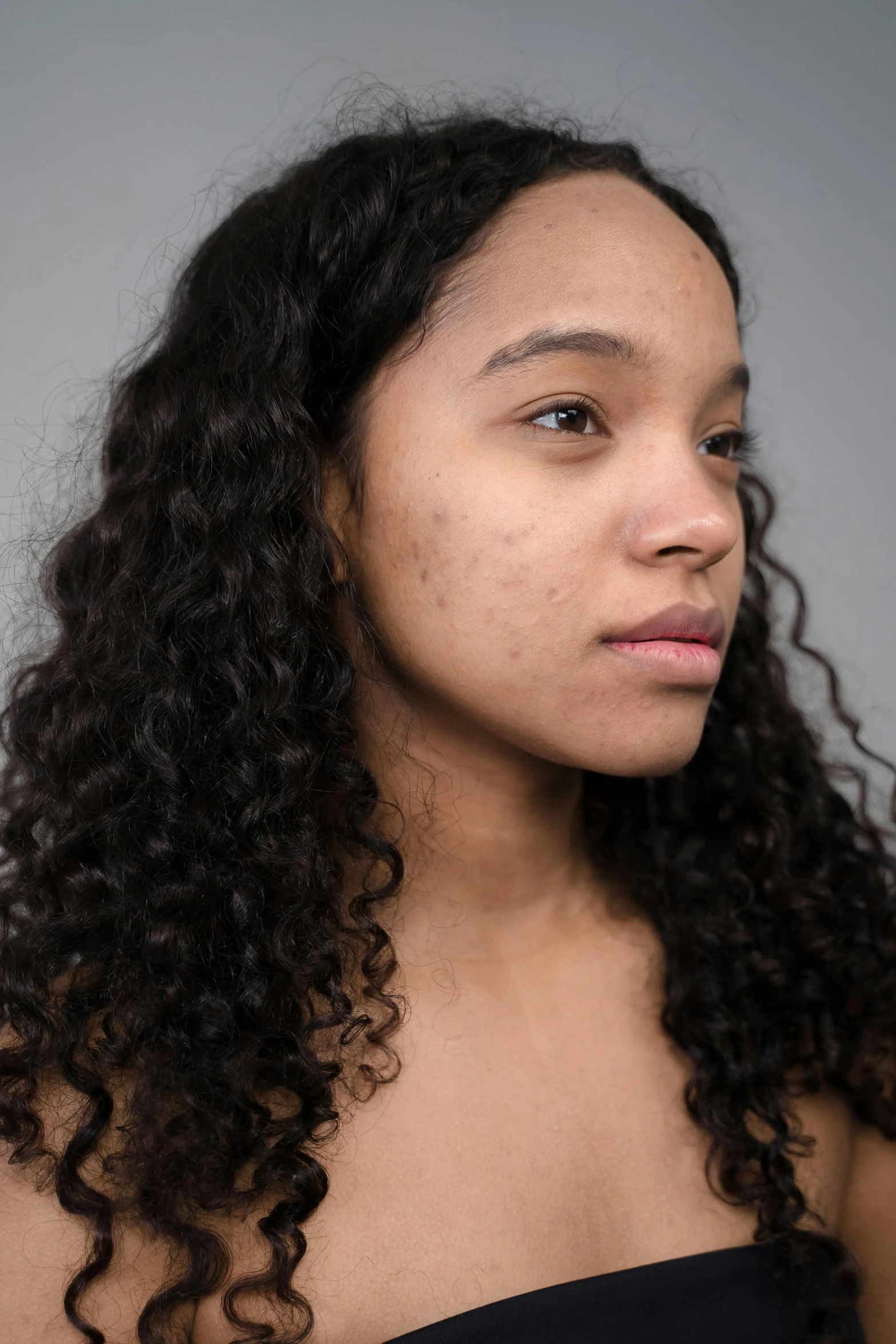 a close up view of a young woman