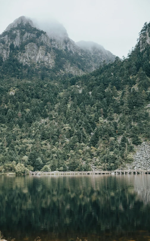 a lake in front of some mountain sides