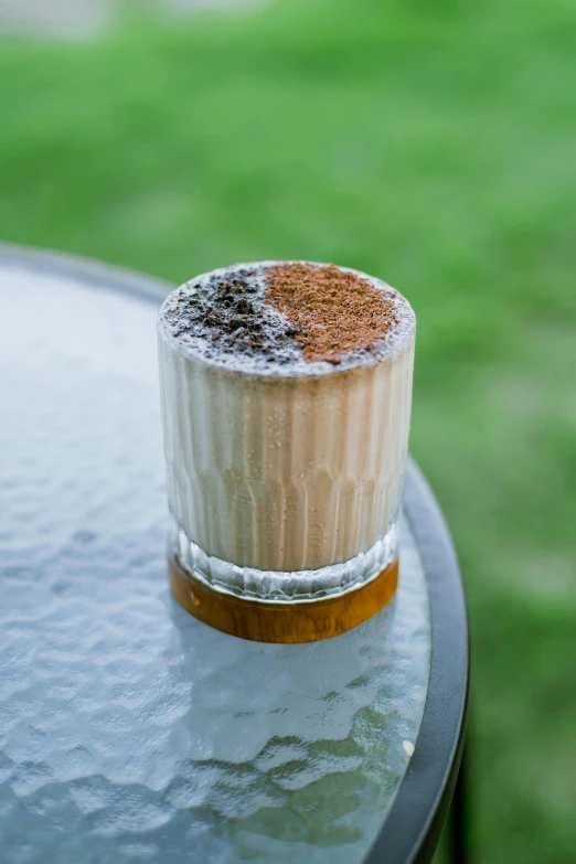 a round table covered with frosting and powder