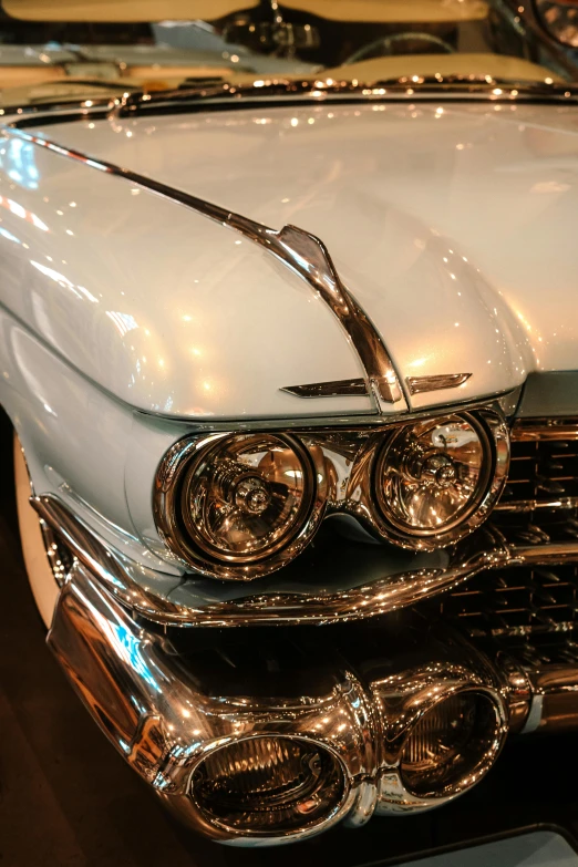 a close up of an old car on display