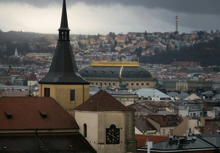 the old european city is built on top of the hill