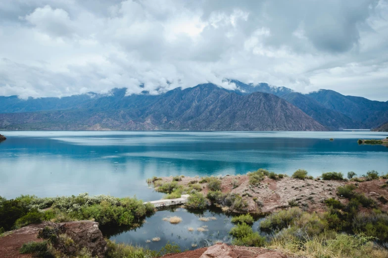 a large body of water surrounded by grass