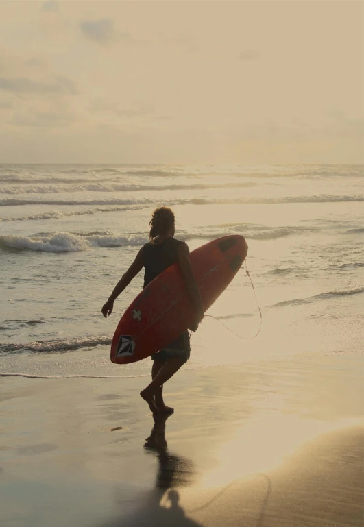 a person with a surfboard is walking along the beach