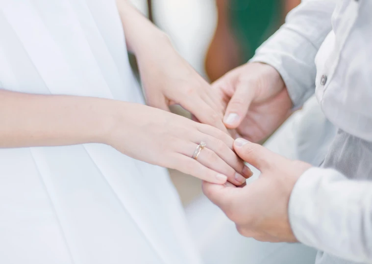 a man and woman holding hands with the bride