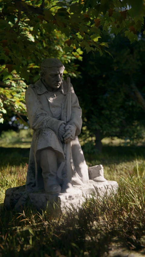 a statue of a person sitting under a tree