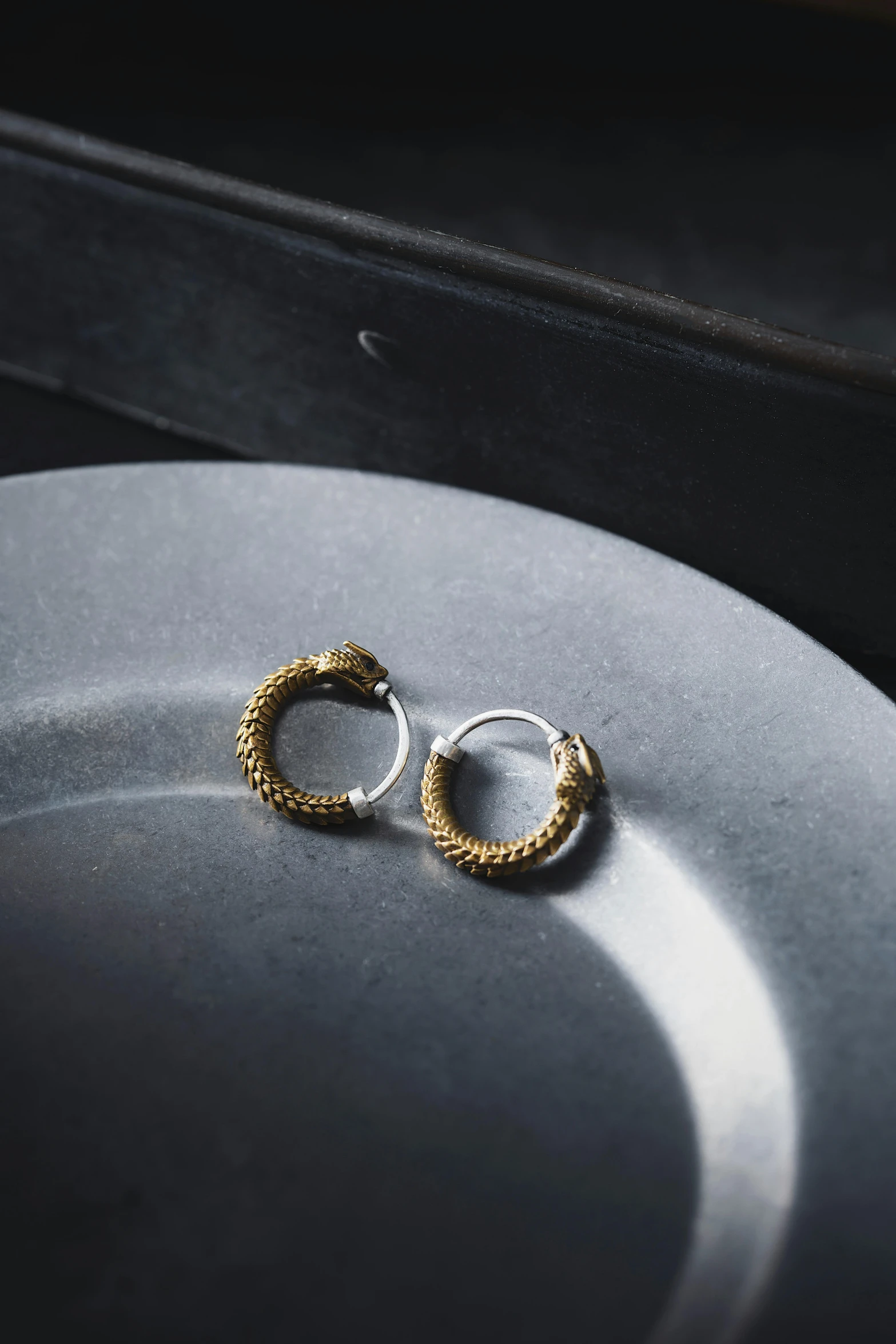 two rings and a plate with the middle of them on it