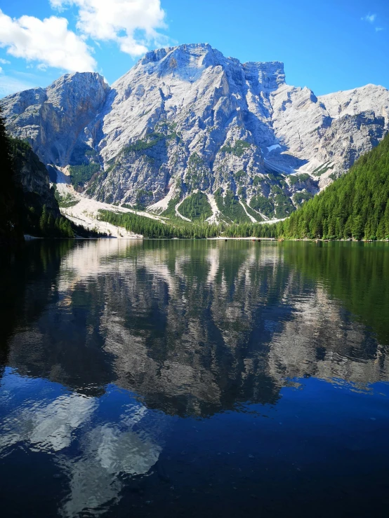 a picture of a mountain range with its reflection in the water