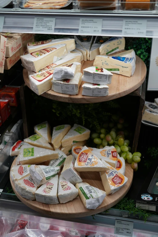 the display of cheeses is ready to be eaten