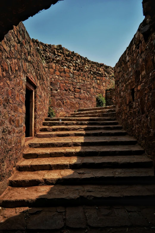 some steps are up and down in a very old town