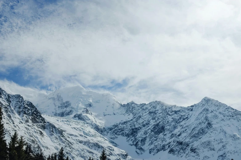 a mountain scene with the sky and some clouds