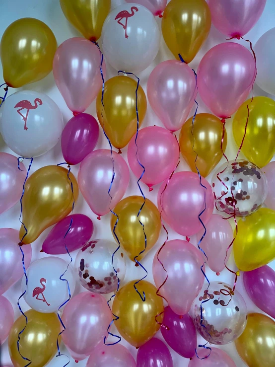 the flamingos are in pastel colors and can be seen from above