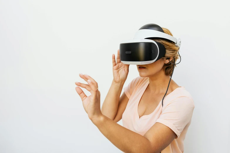 a woman with a virtual headset on