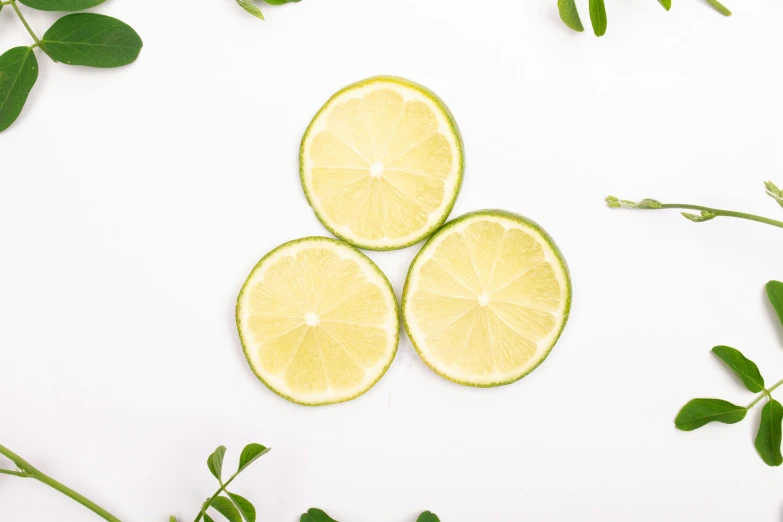 3 slices of lemon sitting in the shape of a flower