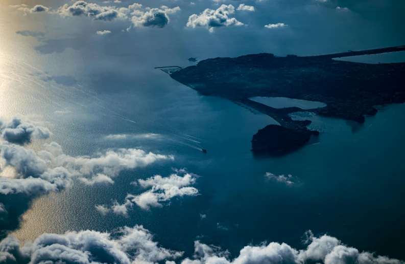 a view of the ocean from above of clouds