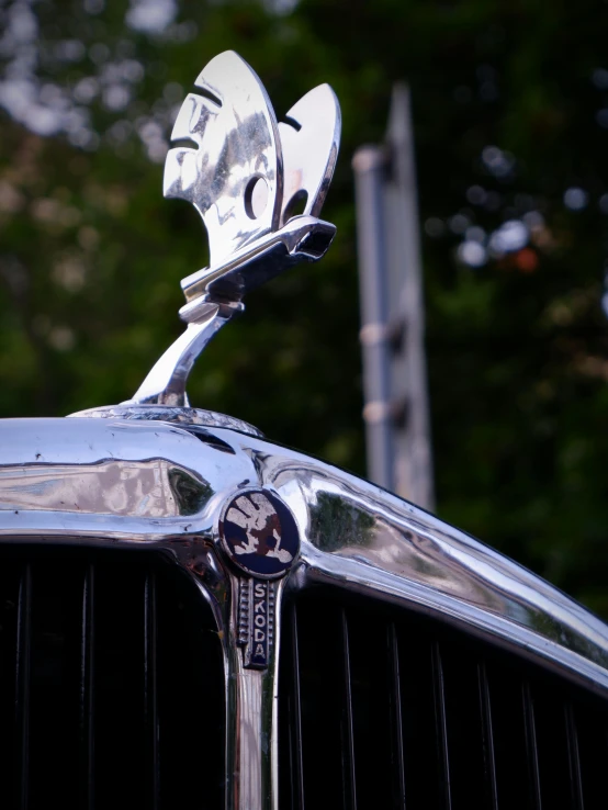 a chromed front grill on a car or truck