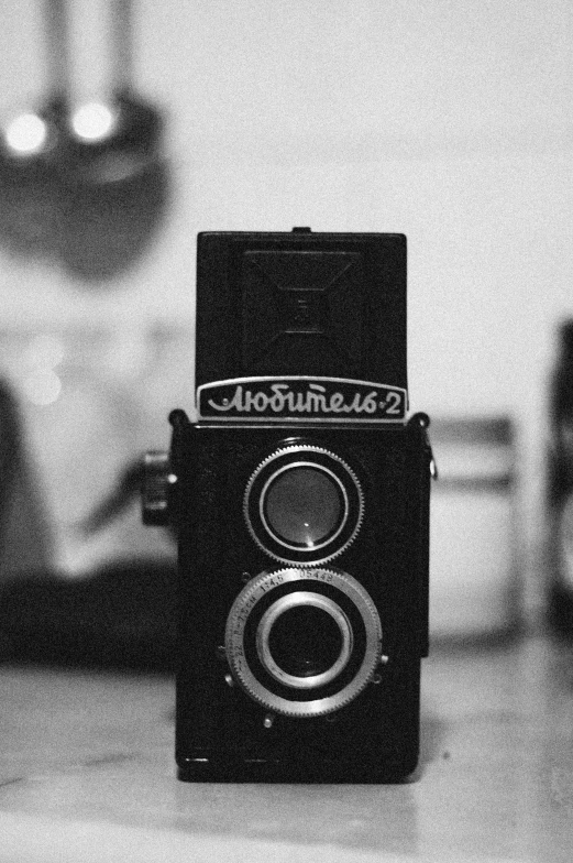a black and white po of a camera