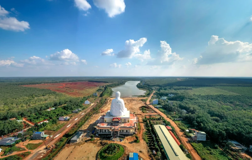 an aerial view of the water and power plant