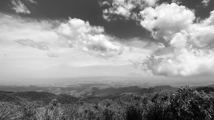 the landscape is full of vegetation and the clouds are very heavy