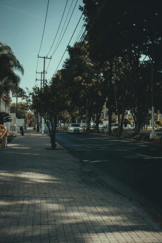 a wooden bench sitting on the side of a road